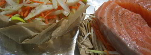 семга на овощной подушке с кремом из авокадо. Шаг 2