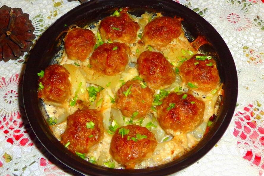 Рецепт фрикадельки с картошкой в духовке