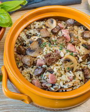 Рис с куриной печенью и грибами