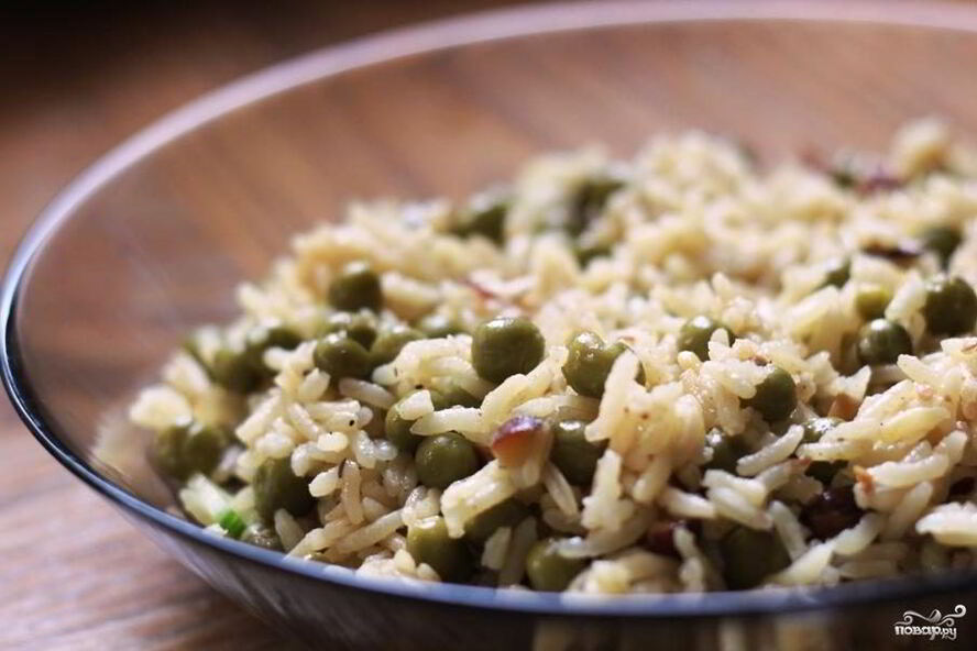 Рецепт рис с зеленым горошком и миндалем