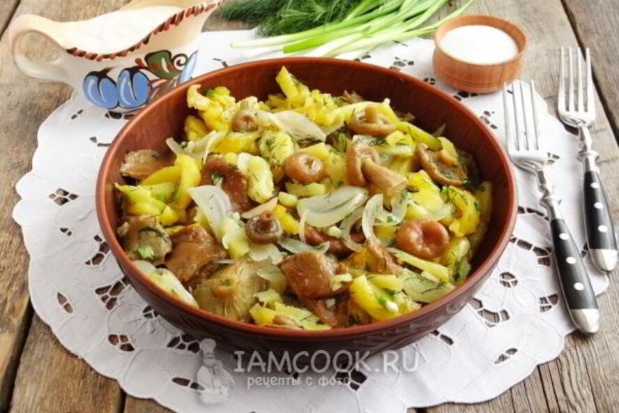 Рецепт жареная картошка с солеными грибами