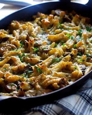 Грибы, запеченные с макаронами