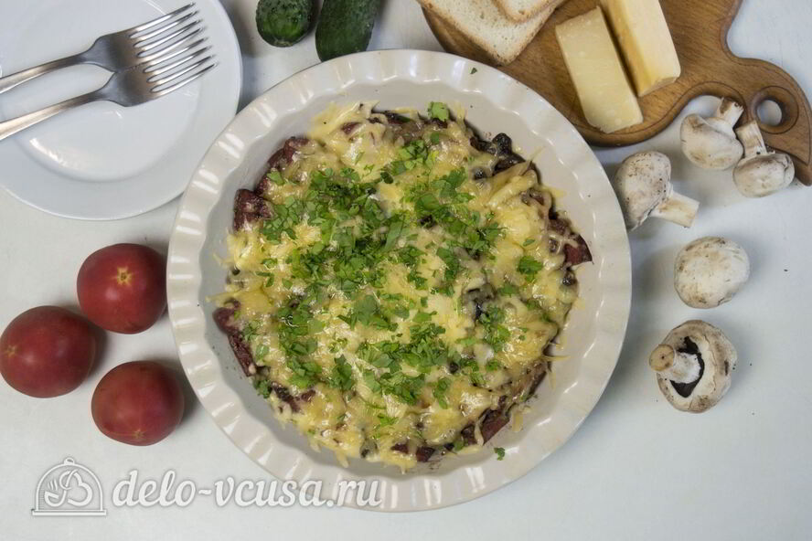 Рецепт шампиньоны с колбасой