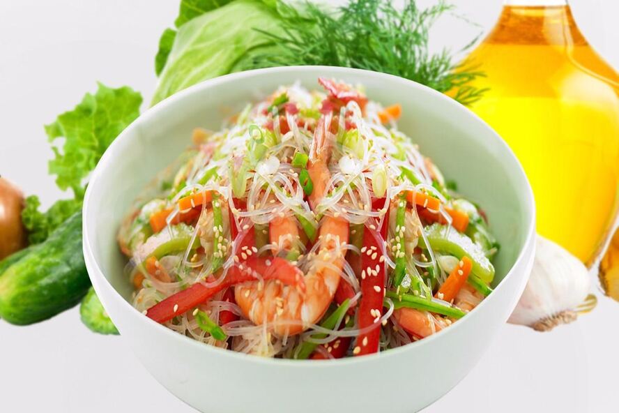 Рецепт крахмальная лапша с креветками