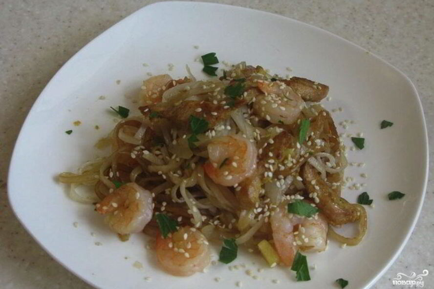 Рецепт лапша по-сингапурски с креветками