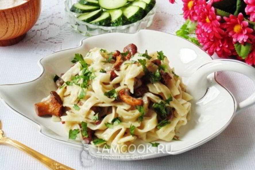 Рецепт лапша с грибами в сливочном соусе