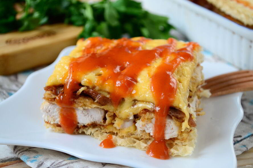 Рецепт вафельная лазанья с курицей