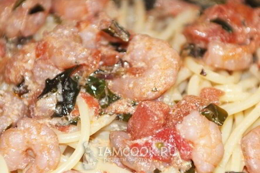 Рецепт спагетти с креветками в сливочном соусе