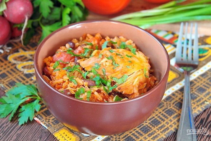 Рецепт курица с рисом и фасолью