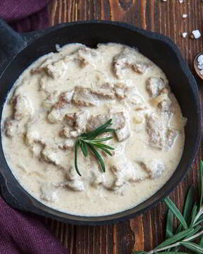 Телятина с грибами в сливках