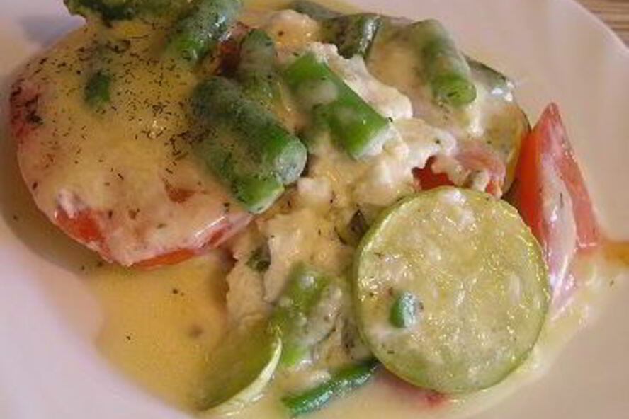 Рецепт кабачки, запеченные с помидорами и стручковой фасолью