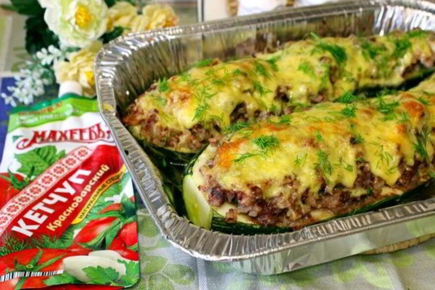 Рецепт кабачок, фаршированный мясом и рисом