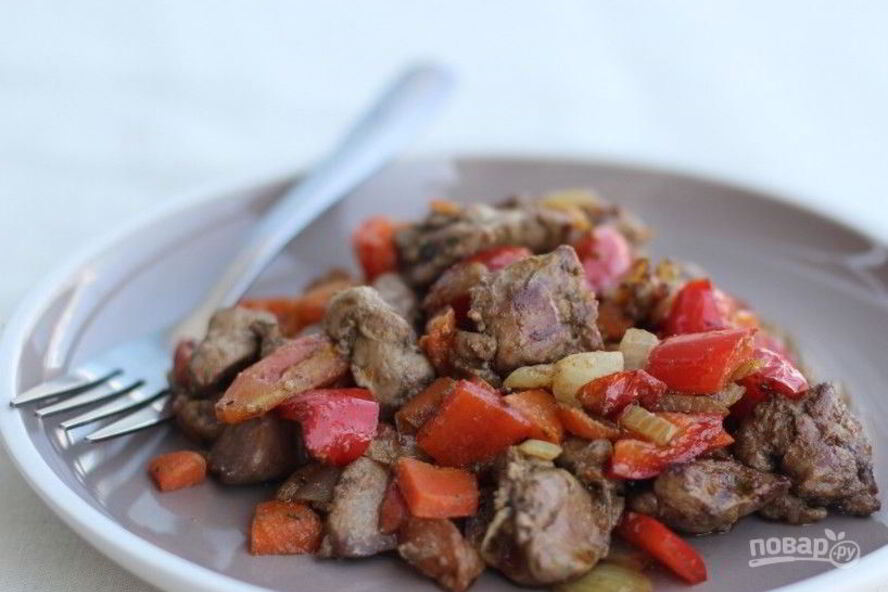 Рецепт куриная печень с овощами