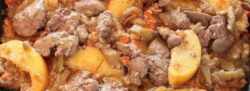 куриная печень с яблоками и баклажанами. Шаг 7