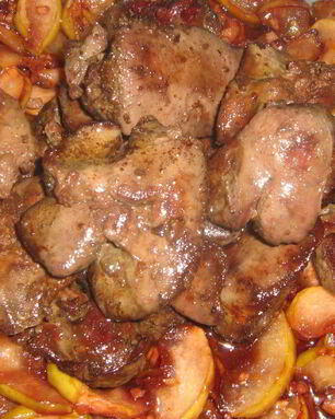 Куриная печень с яблоками и имбирем