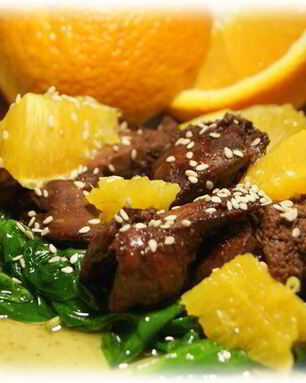 Куриная печень в медовом соусе со шпинатом