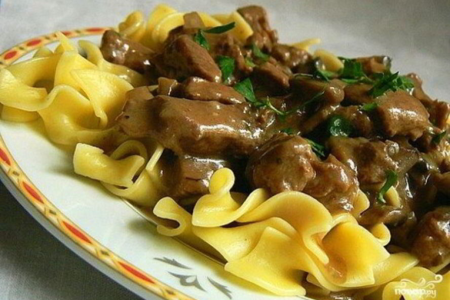 Рецепт печени по-бефстрогановсков