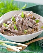 Печень по строгановски с молоком