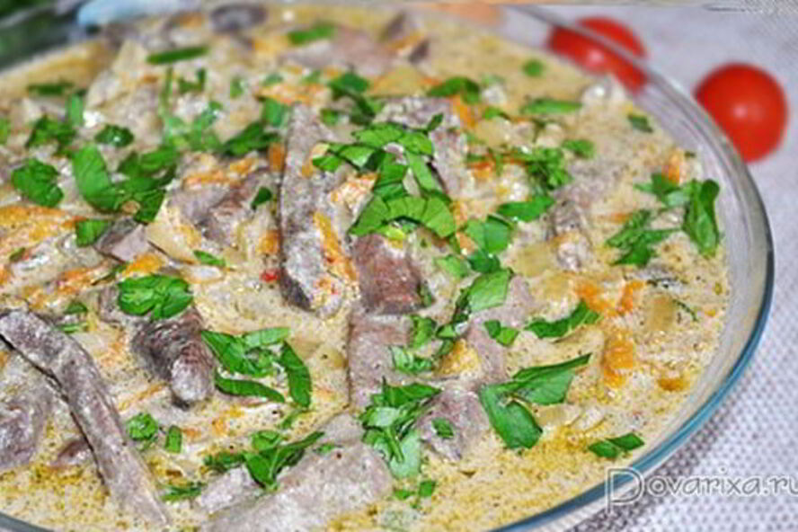 Рецепт печень, тушенная в сливках