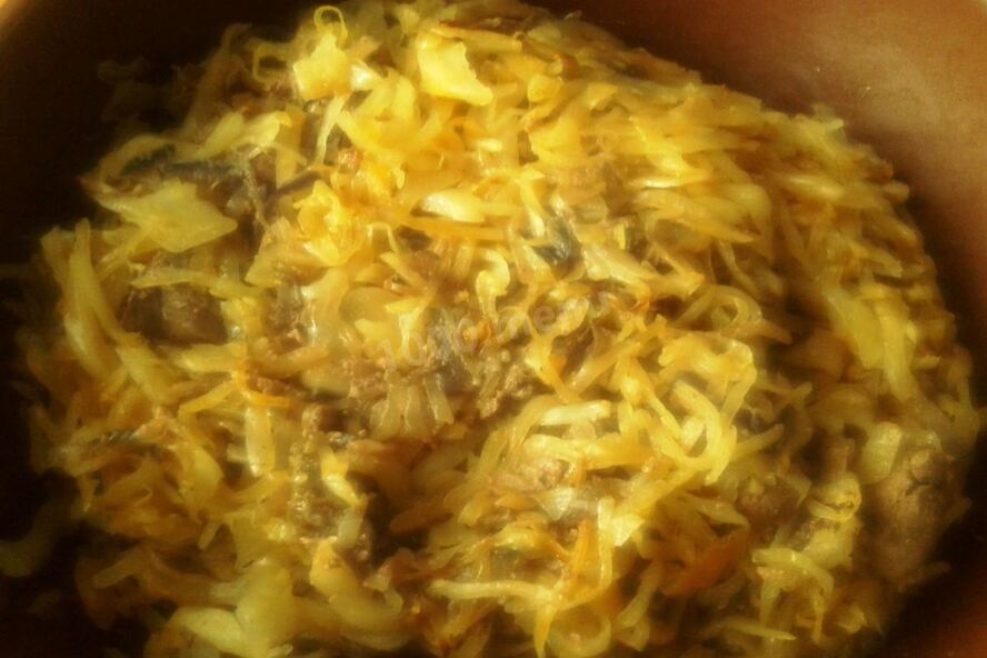 Рецепт жареная капуста с куриной печенью