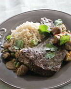 Жареная печень с грибами в азиатском стиле