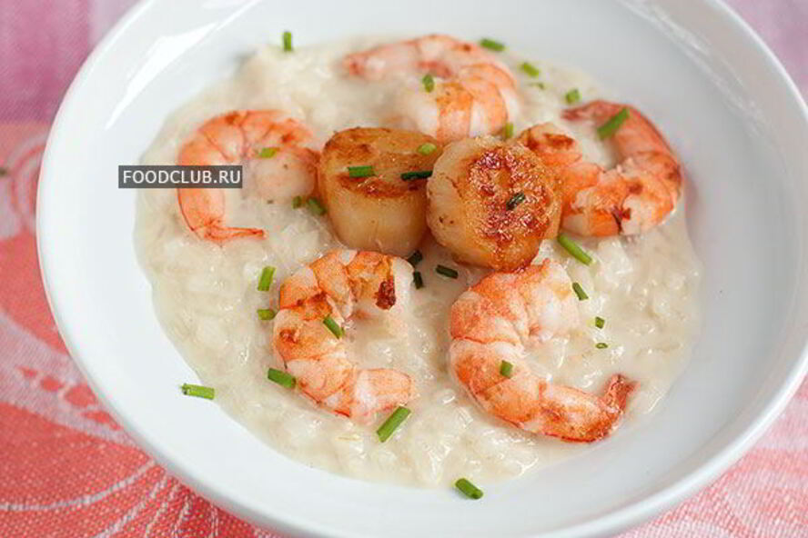 Рецепт ризотто с гребешками и креветками