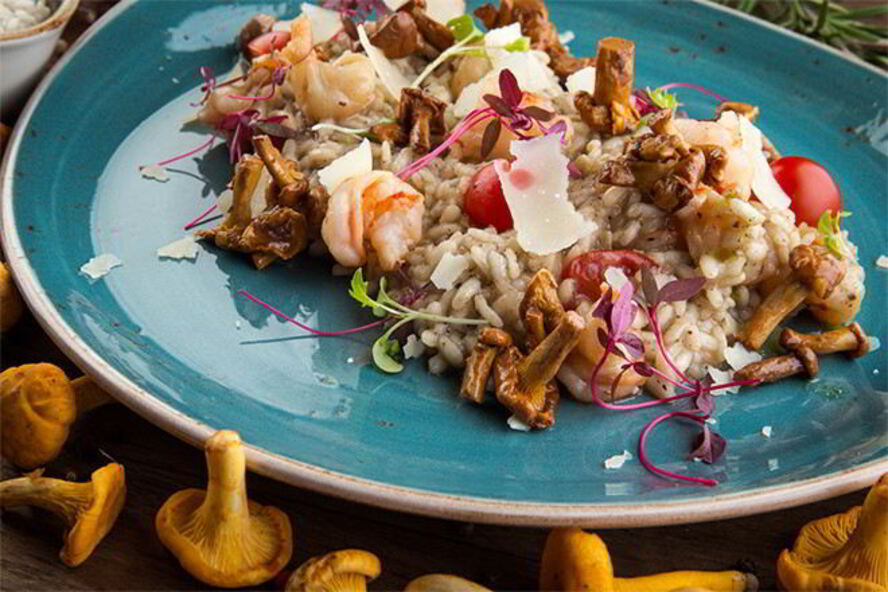 Рецепт ризотто с лисичками и креветками в трюфельном соусе