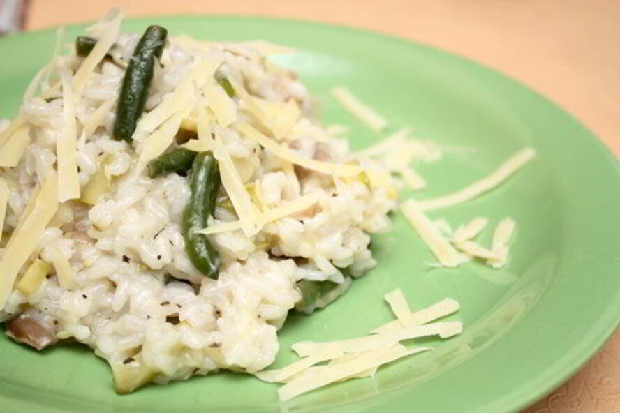 Рецепт зеленое ризотто с грибами