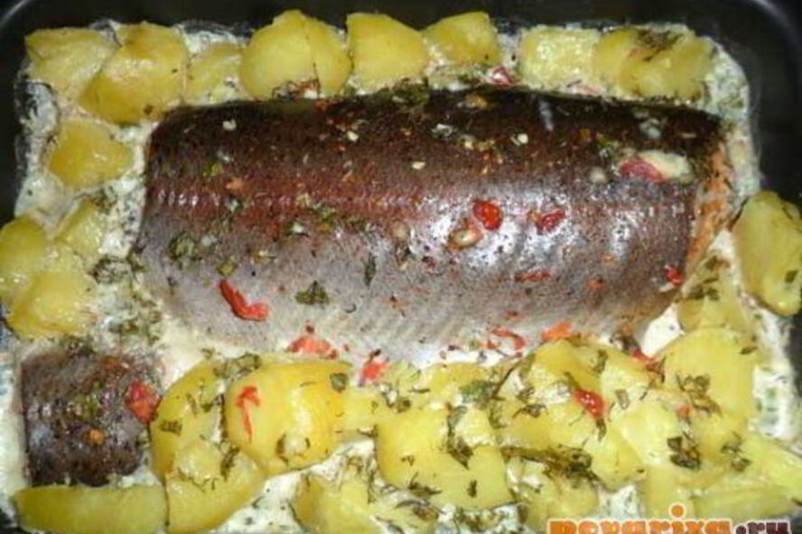 Рецепт форель, запеченная с картофелем в сливках
