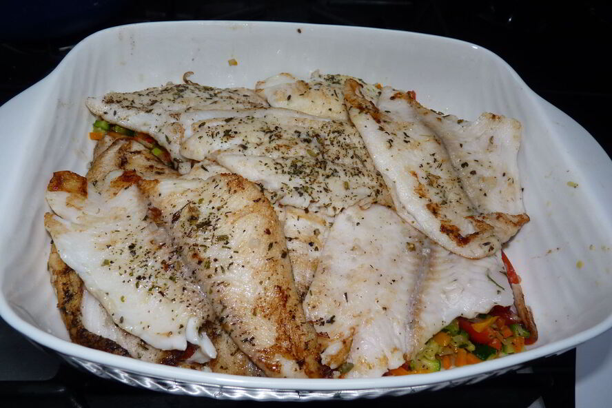 Рецепт камбала с овощами