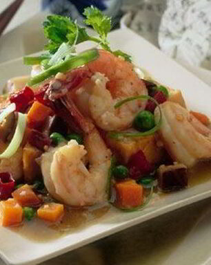 Жаренные креветки с тофу