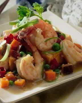 Жаренные креветки с тофу