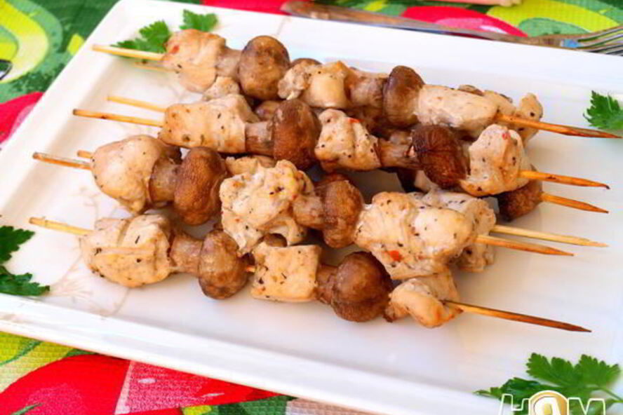 Рецепт куриные шашлыки с шампиньонами в духовке