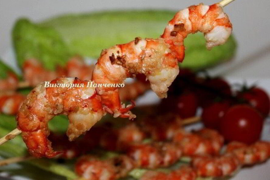 Рецепт шашлычки из креветок с кунжутом