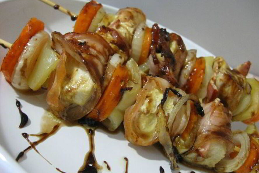 Рецепт шашлык из курицы с овощами