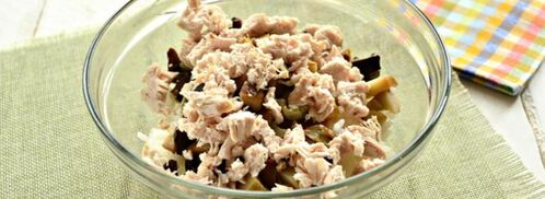 грибной салат с курицей и рисом. Шаг 2