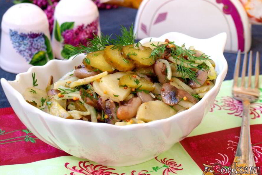 Рецепт картофельный салат с фасолью и шампиньонами