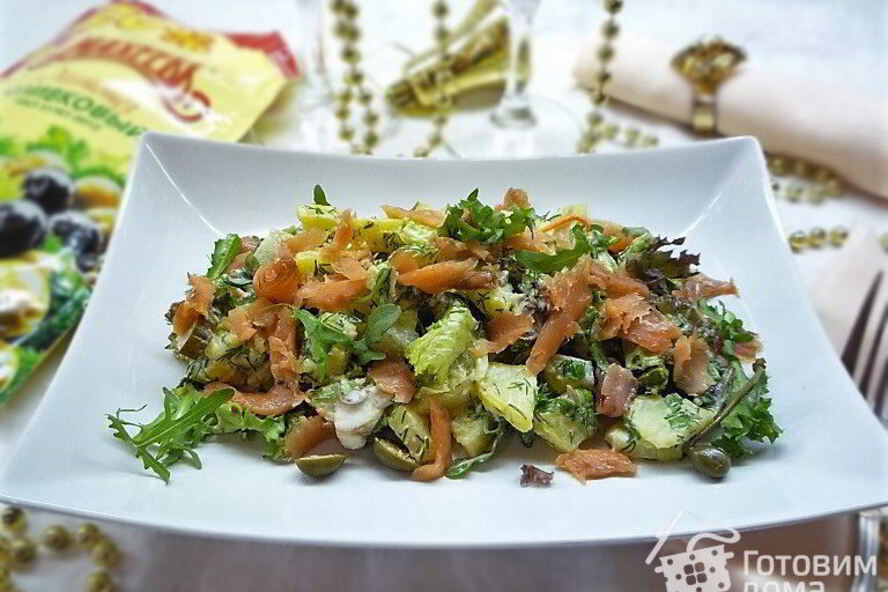 Рецепт картофельный салат с красной рыбой