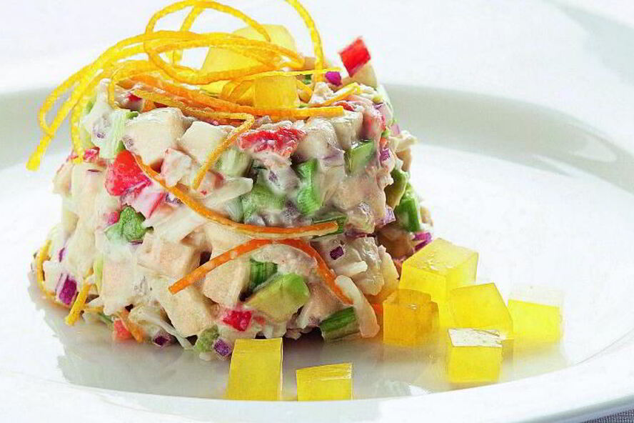 Рецепт крабовый салат с апельсиновым желе