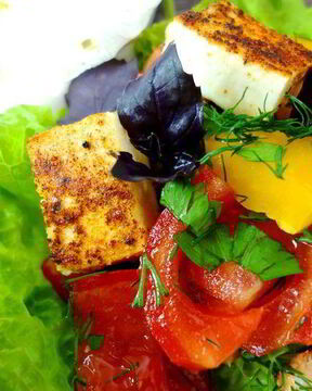 Летний салат с жареным сыром