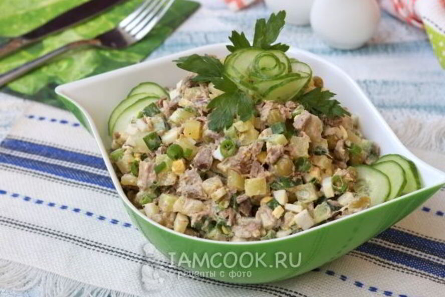 Рецепт салат оливье с говядиной и свежими огурцами