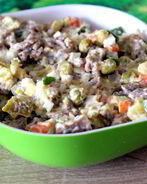 Салат Оливье с говядиной