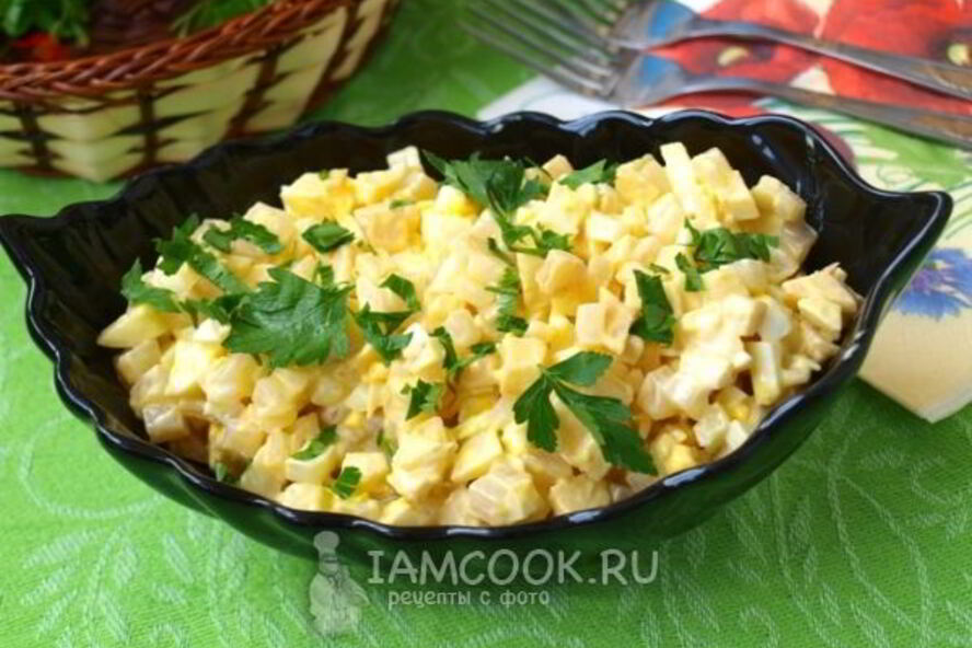 Рецепт салат из кальмаров с яблоками