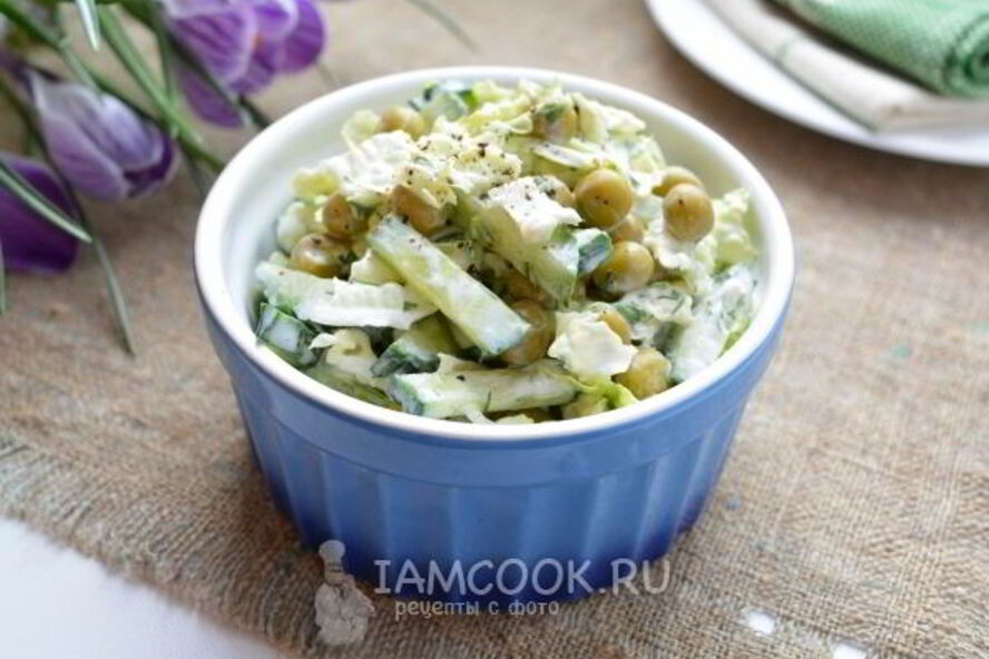 Рецепт салат из пекинской капусты, огурцов и горошка