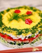 Салат печень трески под шубой