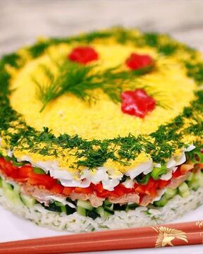 Салат печень трески под шубой