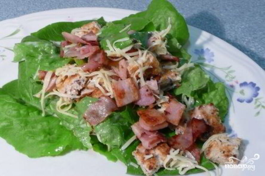 Рецепт салат цезарь с беконом