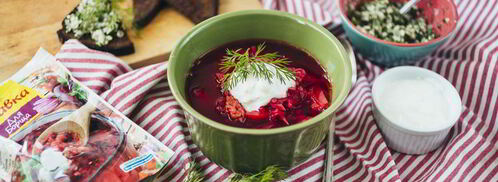 борщ из говядины с гренками из бородинского хлеба со смальцем. Шаг 9