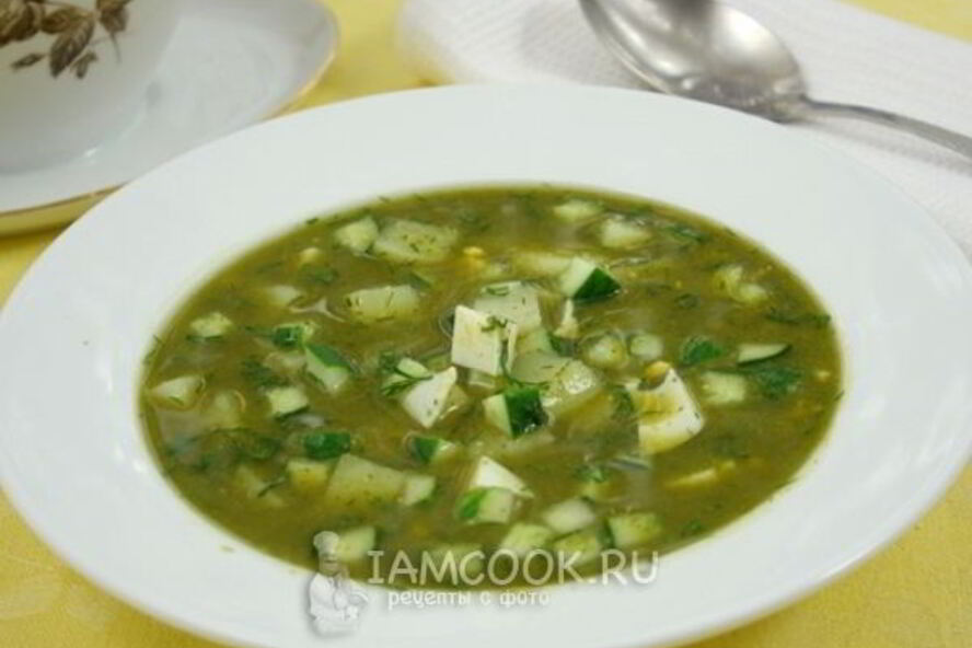 Рецепт холодный зеленый борщ с огурцами