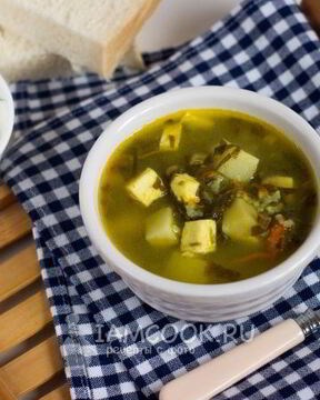 Зеленый борщ со щавелем и адыгейским сыром